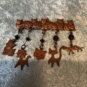 Vintage Bronzed Dangling Cats Pin